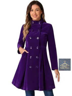 Velvet Double Breasted Swing Winter Trench Coat